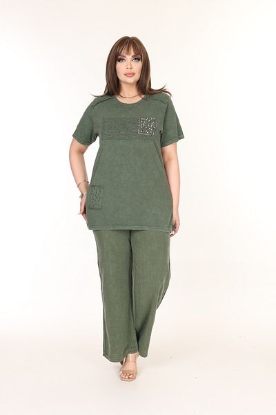 özle fashion Text Printed Stone Detailed Large Size Suit