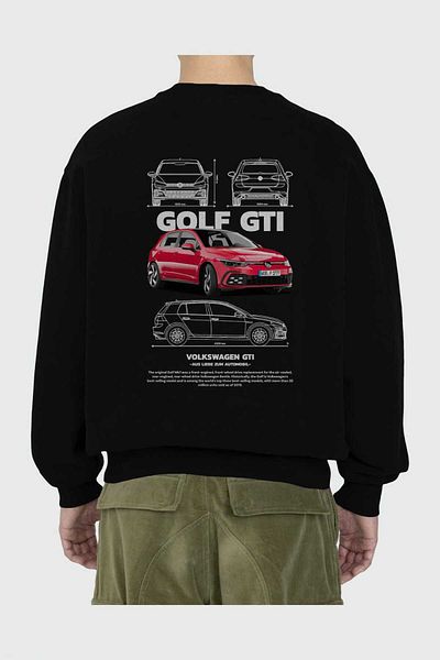 Ankhises Hanorac oversize negru cu imprimeu în spate VOLKSWAGEN Golf GTI Bărbați, femei, cu gât crew