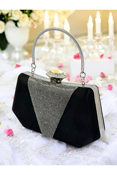 Biçanta اللون الأسود الساتان البلاتين حجر مساء اللباس حقيبة مساء حقيبة الخطوب...