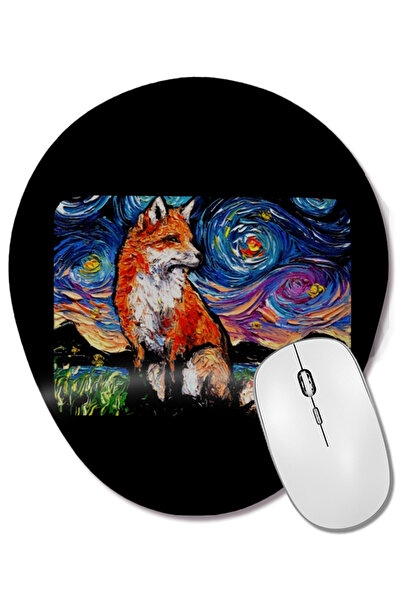 BASKI DÜNYASI Mouse Pad oval Fox Vulpine Night cu suport pentru încheietura mâinii