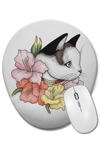 BASKI DÜNYASI Portret de pisică în flori de gladiol Ediție roz pisică Mouse P...