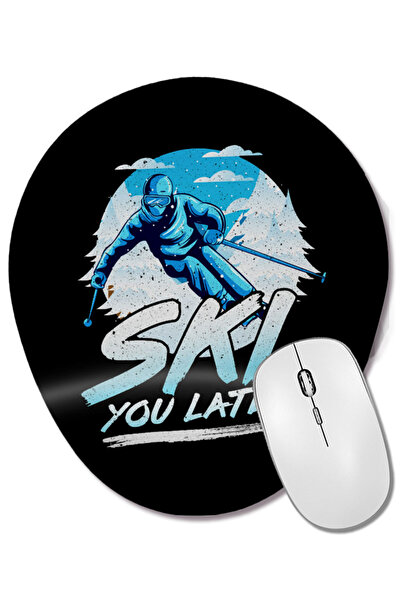 BASKI DÜNYASI Ski You Later Awesome Skiing Pun Mouse Pad oval cu suport pentr...