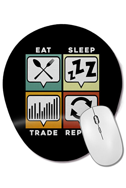 BASKI DÜNYASI Eat Sleep Trade Repeat Funny Trading & Investing Mouse Pad oval cu suport pentru încheietura mâinii