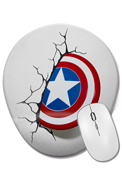 BASKI DÜNYASI Mouse Pad oval Captain America Shield cu suport pentru încheietura mâinii