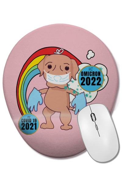 BASKI DÜNYASI Sarcasm Funny Vintage DOG Saying Covid Hi Omicron Virus 2022 Mouse Pad oval cu suport pentru încheietura mâinii