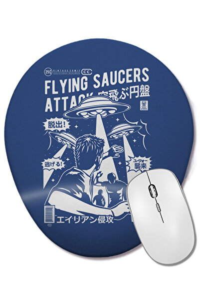 BASKI DÜNYASI Flying Saucers Attack Mouse Pad oval în stil manga cu suport pe...