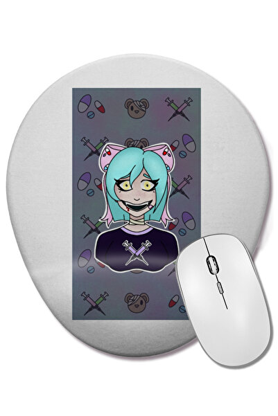 BASKI DÜNYASI Mouse Pad oval Yami Kawaii Girl cu suport pentru încheietura mâ...