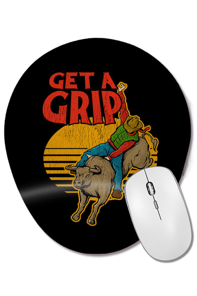 BASKI DÜNYASI Get A Grip Funny Bull Riding Pun Mouse Pad oval cu suport pentr...