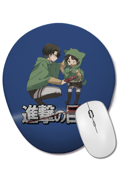 BASKI DÜNYASI Mouse Pad oval cu suport pentru încheietura mâinii Anime Little Eren Big Levi