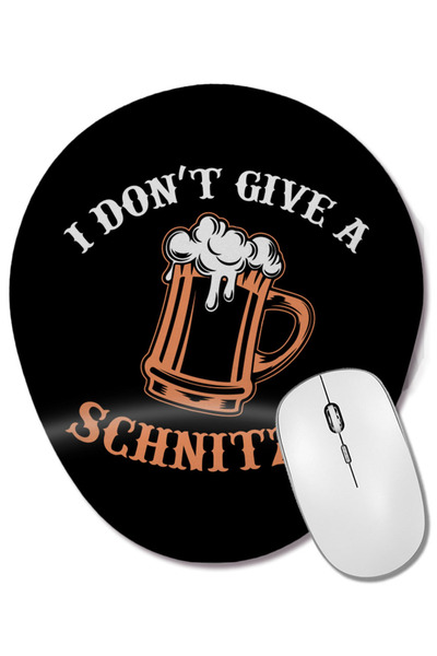 BASKI DÜNYASI Mouse Pad oval cu suport pentru încheietura mâinii, cu tema Oktoberfest, bere germană, și fraza „I Don't Give A Schnitzel”.
