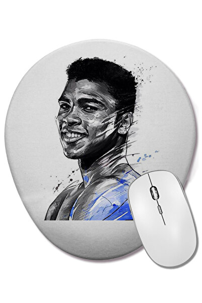 BASKI DÜNYASI Мухамед Али Бокс 02 Овална подложка за мишка с опора за китката