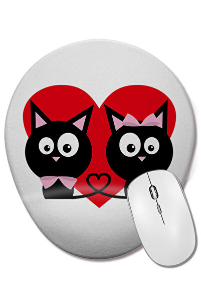 BASKI DÜNYASI pisică cikler Heart Cats pisică Mouse Pad oval cu suport pentru...