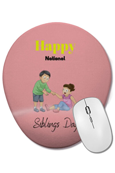 BASKI DÜNYASI Happy Siblings Day 2021 Mouse Pad oval cu suport pentru încheietura mâinii
