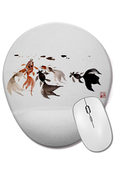 BASKI DÜNYASI Goldfish Lover Hungry Goldfishes Mouse Pad oval cu suport pentru încheietura mâinii