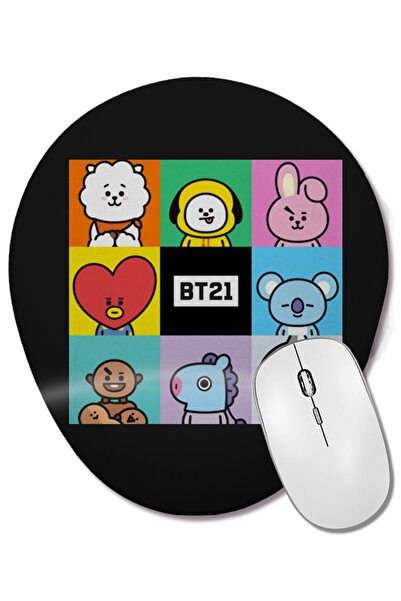 BASKI DÜNYASI Bts Bt21 Merch Happy Time Mouse Pad oval cu suport pentru înche...