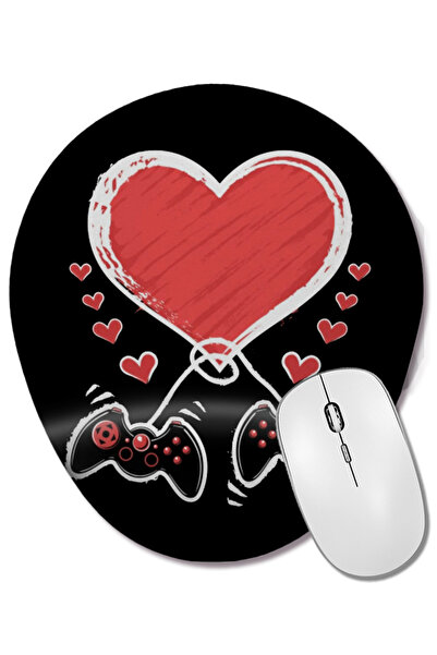 BASKI DÜNYASI Video Gamer Heart Controller Valentine's Day Oval Mouse Pad wit...