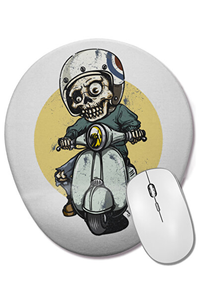 BASKI DÜNYASI Οβάλ ποντίκι ποντικιστήρι με σχέδιο Motoqueiro Esqueleto Zombie...