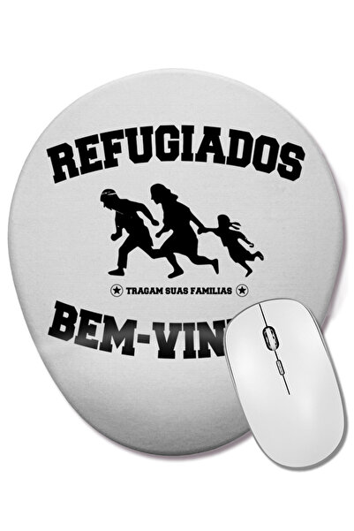 BASKI DÜNYASI Mouse Pad oval Refugiados Branca cu suport pentru încheietura m...