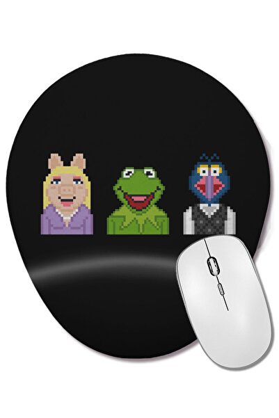 BASKI DÜNYASI Mouse Pad oval cu suport pentru încheietura mâinii The Muppet Kermit Miss Piggy și Gonzo The Muppets Pixel
