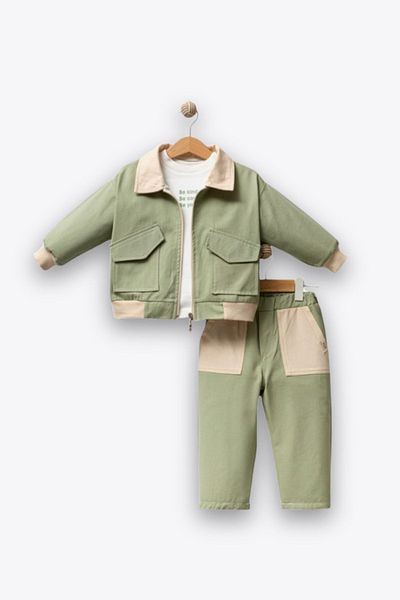 Minytrendy Baby Boy Kids Linen Cool Boy Badili Jacket Sports Bottom Top Set Eid Set