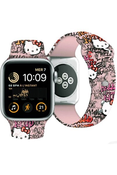 Hello Kitty Apple Watch 41mm Uyumlu Lisanslı Etiket Graffiti Silikon Kordon
