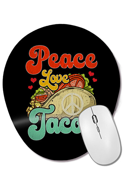 BASKI DÜNYASI Peace Love Tacos Mouse Pad oval cu suport pentru încheietura mâ...