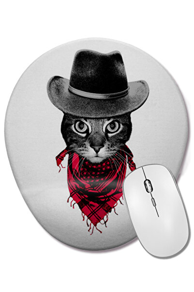 BASKI DÜNYASI Каубойска котка Подложка за китка Овална подложка за мишка