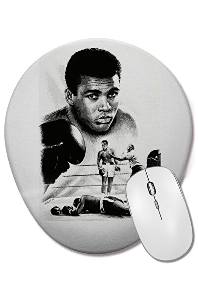 BASKI DÜNYASI Мухамед Али Бокс 03 Овална подложка за мишка с опора за китката