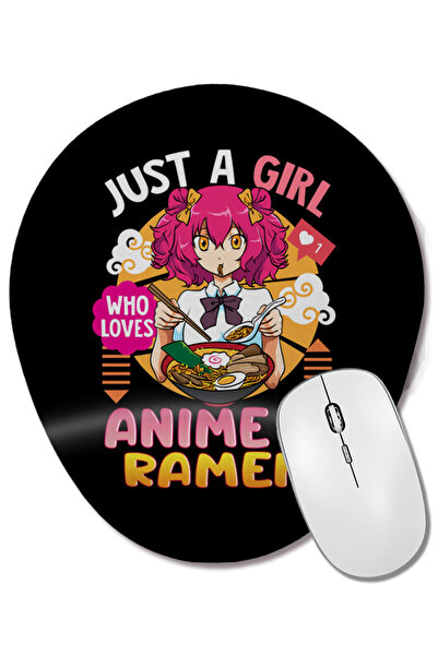 BASKI DÜNYASI Doar o fată care iubește anime-ul și ramenul, mouse pad oval cu...