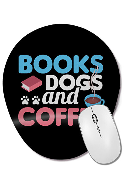 BASKI DÜNYASI Cute & Funny Books Dogs and Coffee Bookworm Mouse Pad oval cu s...