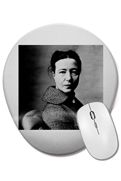 BASKI DÜNYASI Simone De Beauvoir 01 Mouse Pad oval cu suport pentru încheietu...