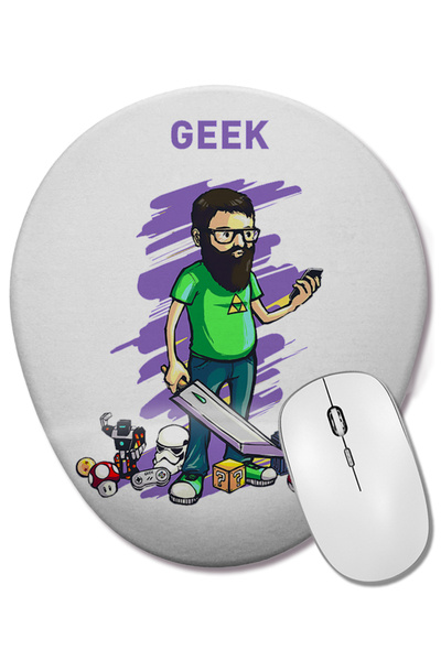 BASKI DÜNYASI Mouse Pad oval Nerd Geek Gamer cu suport pentru încheietura mâinii