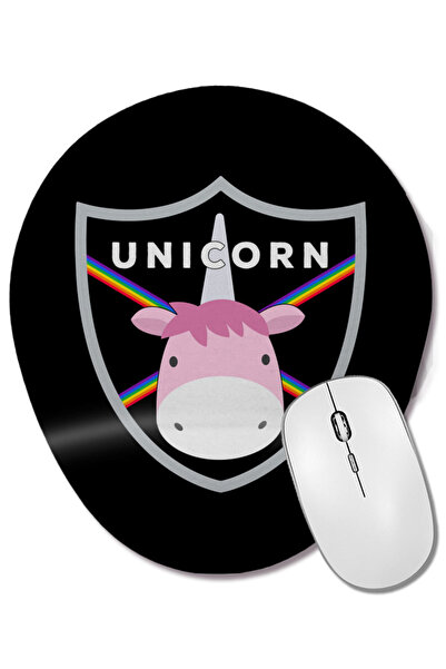 BASKI DÜNYASI Unicorn Rainbow Shield Mouse Pad oval cu suport pentru încheietura mâinii