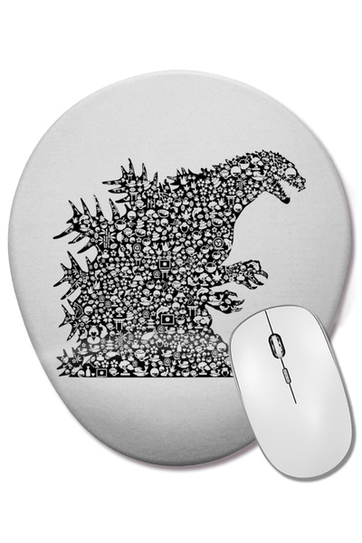 BASKI DÜNYASI Mouse Pad oval cu suport pentru încheietura mâinii, cu simboluri japoneze Godzilla