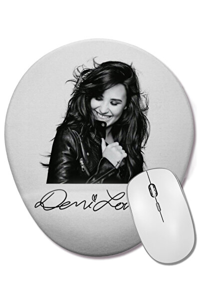 BASKI DÜNYASI Mouse Pad oval autografat Demi Lovato B&W cu suport pentru înch...