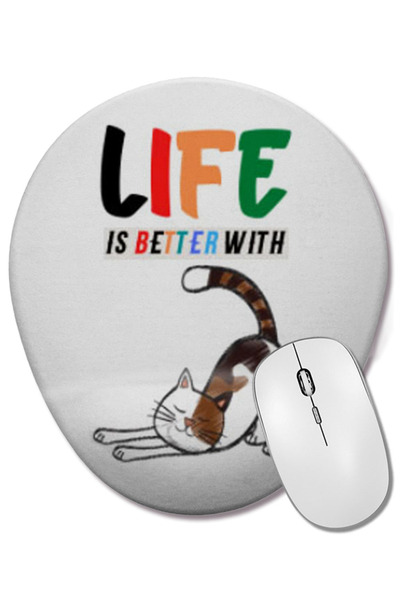 BASKI DÜNYASI Viața este mai bună cu pisica Cadouri amuzante pentru iubitorii de pisici pentru femei, bărbați, copii, mouse pad oval cu suport pentru încheietura mâinii