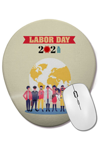 BASKI DÜNYASI Happy Labor Day 2021 Mouse Pad oval cu suport pentru încheietur...