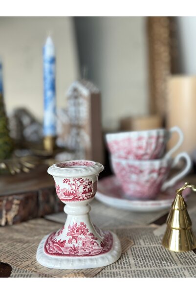 Villeroy & Boch Villeroy Boch Rusticana Damgalı Kırmızı Porselen Antika Şamda...