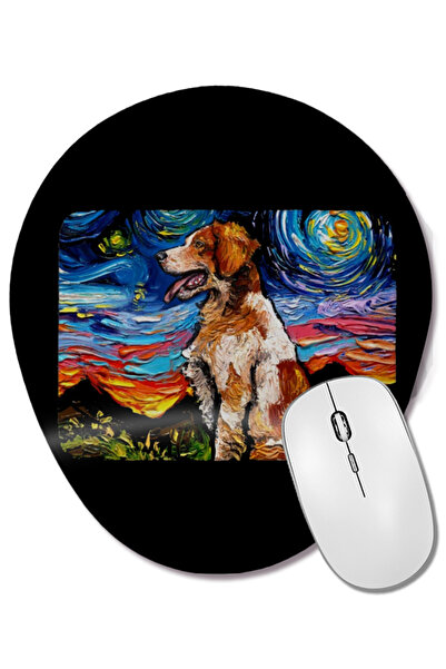 BASKI DÜNYASI Mouse Pad oval Brittany Spaniel Night cu suport pentru încheiet...