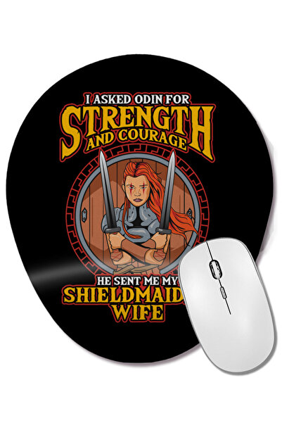 BASKI DÜNYASI Îmi am întrebat lui Odin pentru forță și curaj Shield Maiden Mouse Pad oval cu suport pentru încheietura mâinii