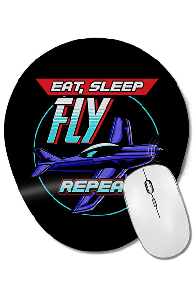 BASKI DÜNYASI Eat Sleep Fly Repeat Airplane Pilot Aviation Pun Mouse Pad oval...
