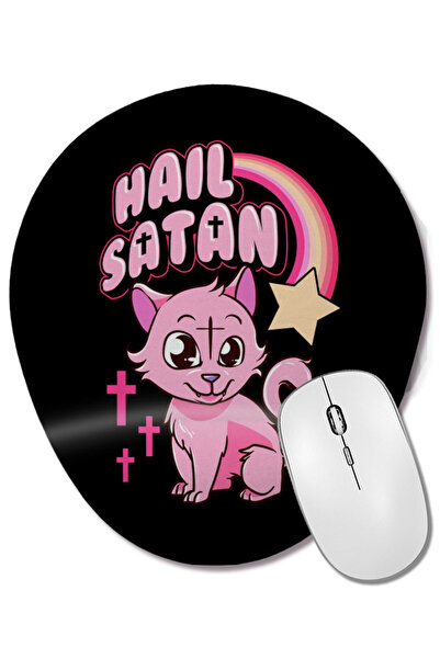 BASKI DÜNYASI Hail Satan Cat Cute Rainbow Kitty Heavy Metal Pun Mouse Pad ova...