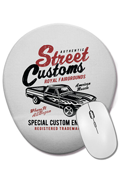 BASKI DÜNYASI Mouse Pad oval cu suport pentru încheietura mâinii Muscle Car Street Custom