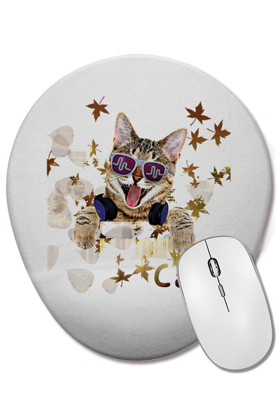BASKI DÜNYASI Cat pisică Mouse Pad oval cu suport pentru încheietura mâinii