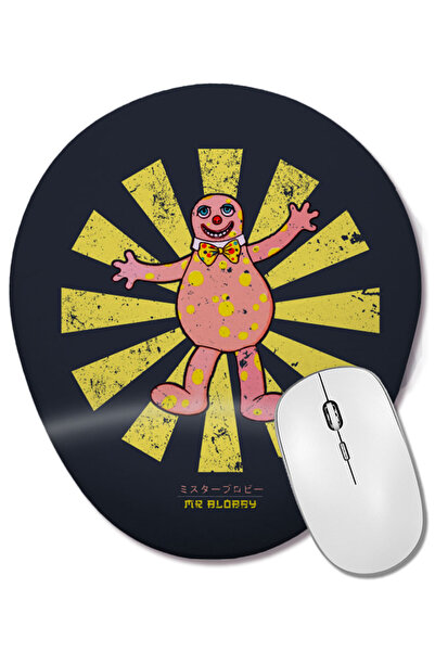 BASKI DÜNYASI Mouse Pad oval retro japonez Mr Blobby cu suport pentru încheie...