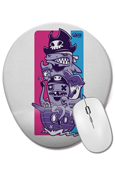 BASKI DÜNYASI Mouse Pad oval SHARK PIRATE cu suport pentru încheietura mâinii