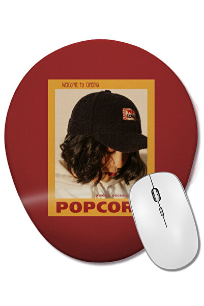 BASKI DÜNYASI Mouse Pad oval cu suport pentru încheietura mâinii Popcorn
