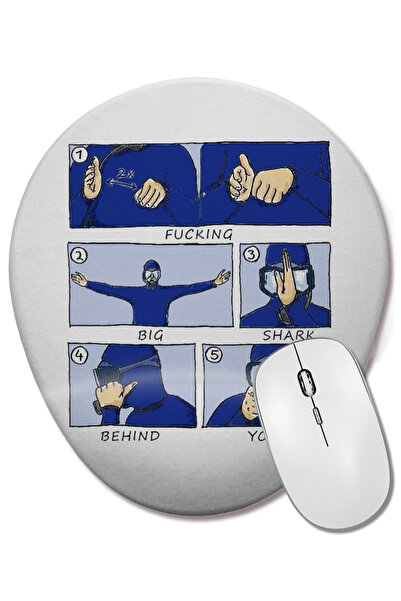 BASKI DÜNYASI Mouse Pad oval Scuba Big Shark Fish Man cu suport pentru închei...