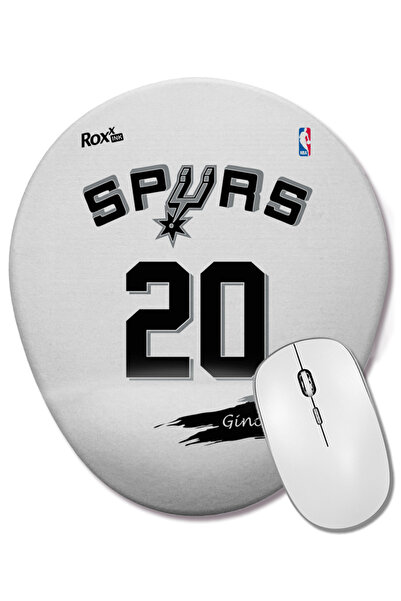 BASKI DÜNYASI Spurs 20 Ginobilli Branca Rox Ink Mouse Pad oval cu suport pentru încheietura mâinii