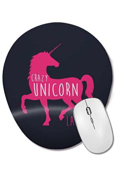 BASKI DÜNYASI Mouse Pad oval Crazy Unicorn Lady cu suport pentru încheietura ...